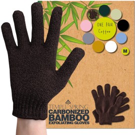 Temple Spring Exfoliating Glove, Rayon Bamboo Exfoliating Body Scrubber, Loofah Washcloth, Exfoliate Loofa Shower Scrubber, Body Exfoliator Scrub, Shower Loofah Bath Sponge - Coffee