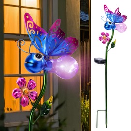 Afirst Decorative Solar Lights Outdoor Solar Butterfly Stake Lights Metal Decorative Garden Lights Outdoor Waterproof Stakes for Pathway Yard Lawn Decoration Mothers Day Mom Gifts