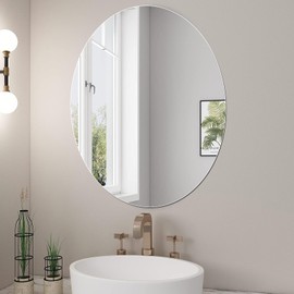 JUNEBRUSHS Fogless Shatterproof Frameless Oval Wall Mirror - Unbreakable Acrylic Bathroom Mirror for Wall & Bedroom (17x14 Inchs)