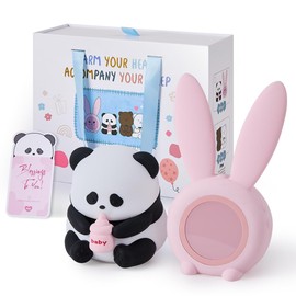 Pak Cute Panda Night Light, Dimmable Touch Control Night Light for Baby, Silicone Squishy Night Lamp, 7 Colors Rechargeable Desktop Light, Bunny Alarm Clock, Gift for Kids Girls Boys, Lovers