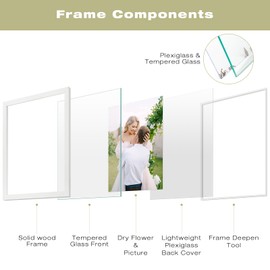 12x16 Floating Picture Frame - White Solid Wood Frame for Pressed Flower - Real Glass of Front - Use as 8.5x11 Picture Frame or 11x14 Picture Frame - for Wall Mount Display (White, 1 Pack)