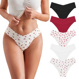 DEANGELMON Womens Seamless Bikinis Underwear Cheeky No Show Hipster Low waist Panties Wavy Sides Invisible Pack(2P5,S)