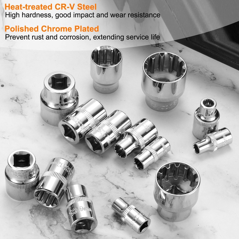 sourcing map 2pcs 12 Points Socket 1/4" Drive 7mm Metric
