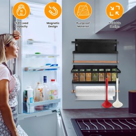 NewHome 2x Magnetic Spice Rack Sleek Design W/ Paper Towel Holder Hook For Refrigerator