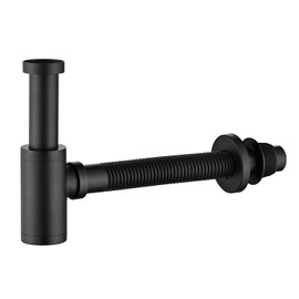 GORDEE Bathroom Sink P-Trap Drain, Adjustable 1-1/4 Bottle P Trap Solid Brass Sink Drain,Threaded Tube Design for Bending Angles, General US/CA Standard, Matte Black