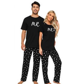 EISHOPEER Men's Sleepwear Pajama Set Lightweight Printed Round Neck Summer T-Shirt Pants Lounge Sets Black Letter Large