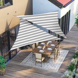 Awnpro 10' x 13' x 16.4' Triangle Shade Sail Awning for Outdoor Patio, Garden and Backyard Sun Protection Awnings Gray White Strip