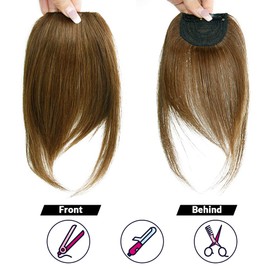 Shinon Thick Side Bangs Natural Clip on Bang Real Human Hair Side Swept Bangs Clip in Fringe Bangs Hair Extensions Light Brown