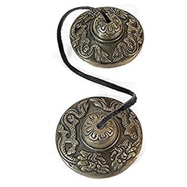 BEAUTIFUL TIBETAN BUDDHIST HEART CHAKRA TINGSHA CYMBALS REIK,I SPACE CLEARING, MEDITATION AID, MUSIC; ON LEATHER CORD; 6CM DIA. EMBOSSED WITH 2 TIBETAN DRAGONS; UNIQUE UNUSUAL GIFT IDEA - Sold by Spiritual Gifts. Usually dispatched within 2 working days.