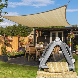 ColourTree Heavy Duty 6' x 11' Beige Sun Shade Rectangle Pro Ring Customized Size Shade Sail, 260 GSM Commercial Grade UPF50 Sunshade, Reinforced Corners & Edges - 5 Years Warranty