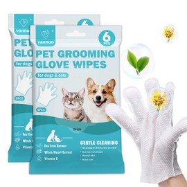 Vannon Extra Thick Pet Bathing Wipes for Dogs & Cats, Cleaning & Odor-Controlling Grooming Gloves, Nourish Fur Glove Wipes for Daily Care and Traveling, Rinse Free, Unscented, 2 Pack, 12 PCS