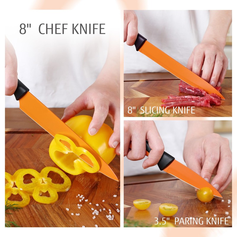hecef 13 Pieces Kitchen Knife Set with Built-in Sharpening Wooden