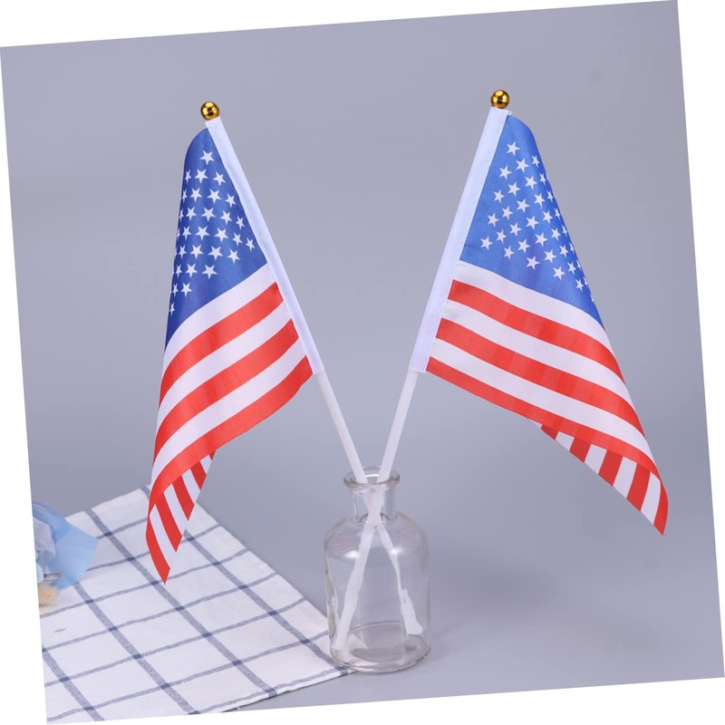 TEHAUX 50 Pack Usa Flags Mini America Flags Stick Polyester