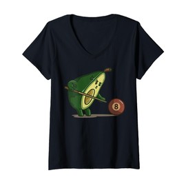 Womens Cartoon Avocado Playing Billiards Fun Character For Kids V-Neck T-Shirt