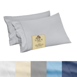 Linen Home 500 Thread Count Queen Pillowcase Set | 100% Long-Staple Cotton Pillow Cases | Soft & Smooth Luxury Satin Set of 2 Pillowcases | 4 Inch Z Hem | Silver