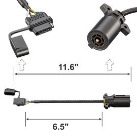 Peakelect 7 Way Blade to 4 Way Flat Trailer Plug Adapter 1ft/30cm Wiring Connector Cable
