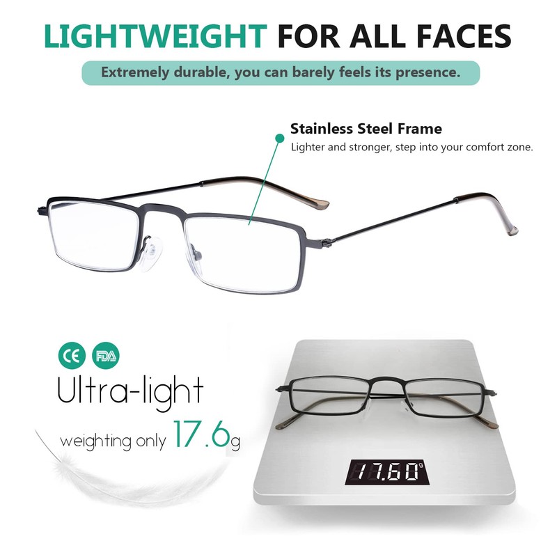 Eyekepper 5-Pack Stainless Steel Frame Half-eye Style Reading Glasses Readers