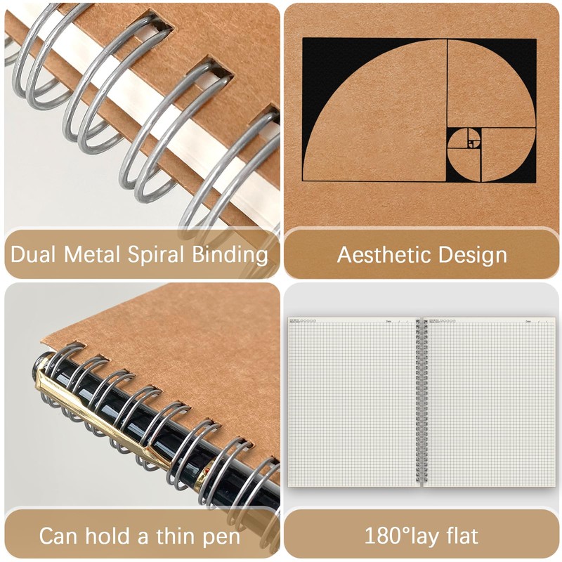 A4 Graph Paper Notebook, 2 Pack Large Spiral Grid Notebook,