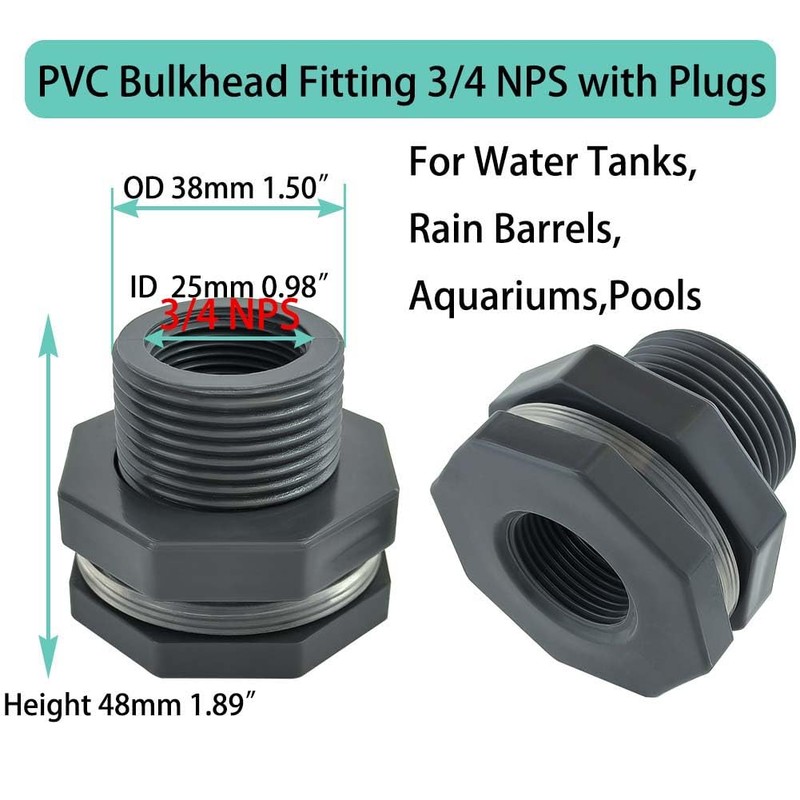 YSIL PVC Bulkhead Fitting 3/4 Inch Female Water Tank Connector