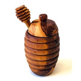 Verano Spanish Ceramics Tunisian Olive Wood Honey Drizzler & Pot with Lid - Sustainably Sourced - Home Dining Room Table Kitchen Restaurant Café Bar - 12cm