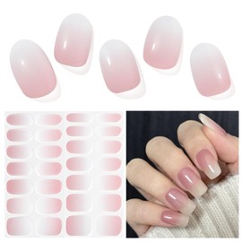 DUKASOU Semi Cured Gel Nail Strips, Pink gradient | 28pcs Real Nail Polish Art Stickers/Wraps, Includes Prep Pads, Nail File & Wood Stick, Sticker Nails for Women Girls Kids DIY Gift