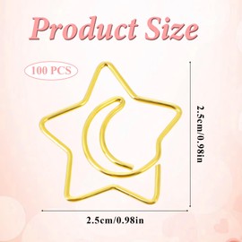 Giantree 100 Pcs Moon and Star Shaped Paper Clips, Gold Cute Small Paper Clips Decorative Metal Paper Clips Bookmarks for School Office Document Note Sorting Organizing Paperclips