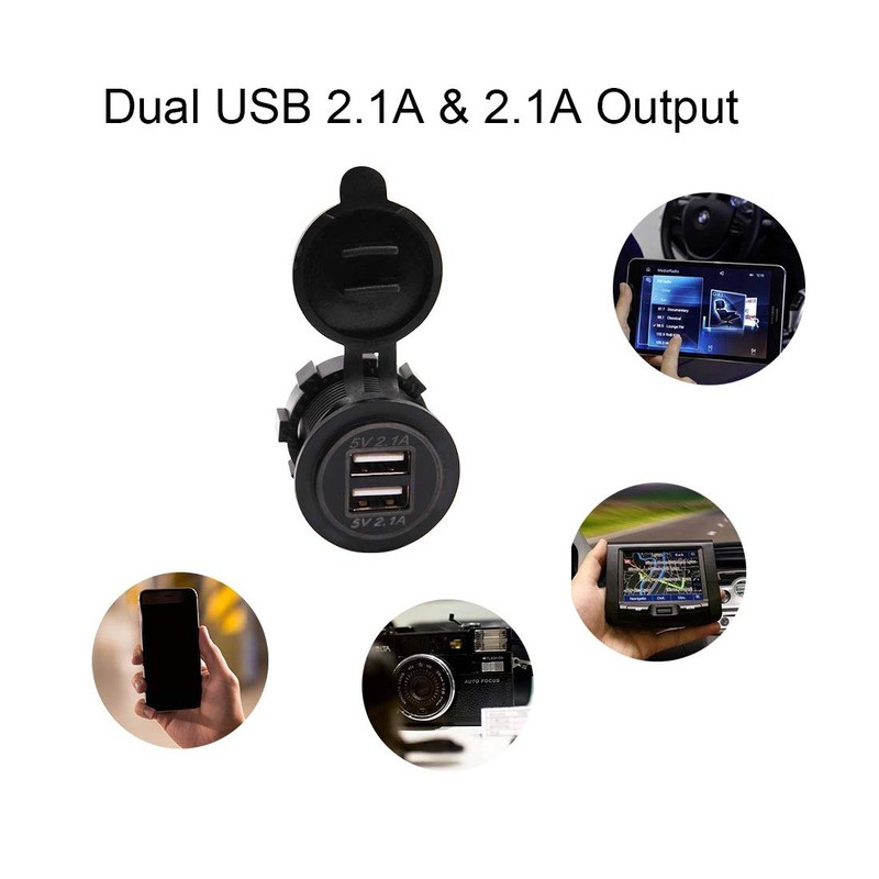 Dual USB Charger Socket Waterproof Power Outlet 12V/24V 2.1A &