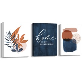 Pigort Wall Art for Living Room Blue and Terracotta Abstract Canvas Wall Art Set Burnt Orange Botanical Tropical Plants Picture Wall Decor for Home (12'' x 16'' x 3 Panel)