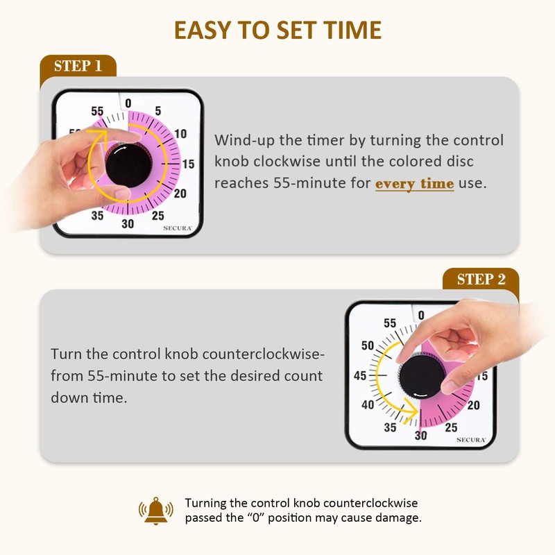 Secura 60-Minute Visual Countdown Timer, 7.5-Inch Oversize Classroom Visual Timer