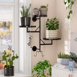 GcdPai Rotating Window Plant Shelves 3-tier Metal Plant Stand, Wall Plant holder for Small Spaces, Stylish and Functional Indoor Plant Stand Black