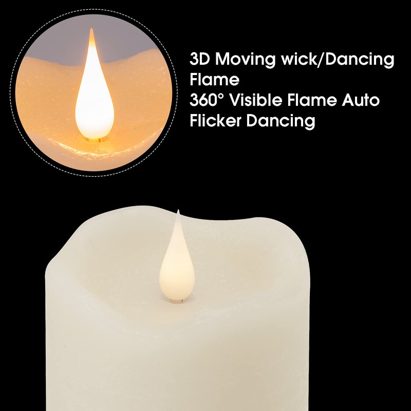 3 Pack Flickering Flameless Candles Battery Operated with Timer, 3D