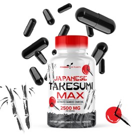 Takesumi Activated Charcoal - 2500mg Max Dose – Supreme Pure Activated Charcoal from Bamboo for Max Absorption, Detox & Gut Nutrition, Japanese Takesumi Activated Charcoal - 120 Vegetarian Capsules