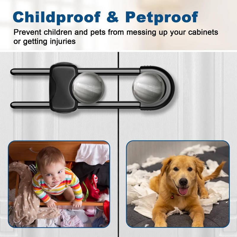 LLOOC Cabinet Locks for Babies,Child Proof Cabinet Locks,4 Pack U-Shaped