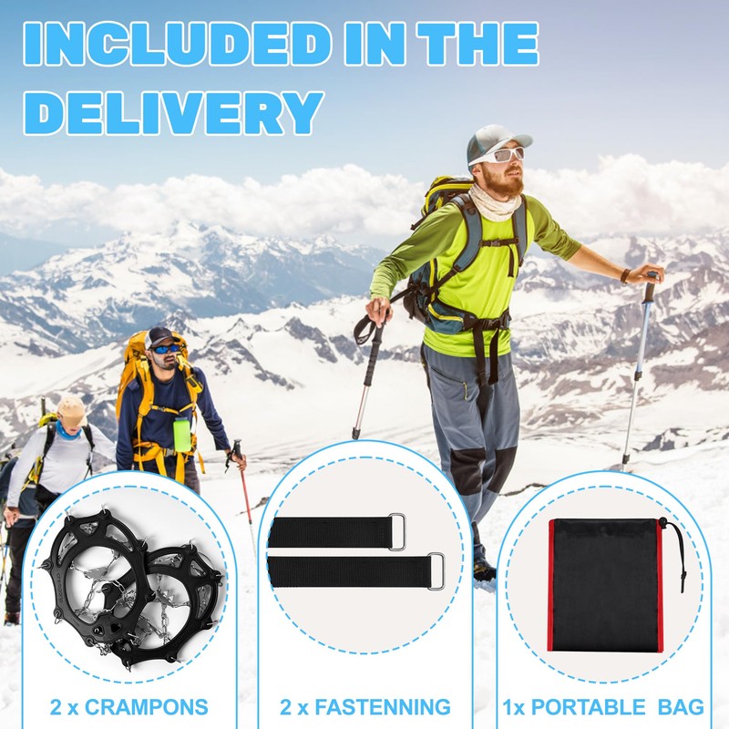 24 Teeth Mountain Boots Crampons (Black, XL)