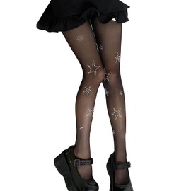 SLITHICE Women's star tights rhinestone tights black tights pantyhose gothic kawaii y2k cute stockings (US, Alpha, One Size, Regular, Regular, Black Star)