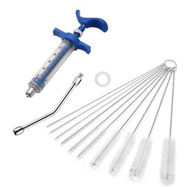 12in1 Reusable Animal Syringe + Drench Nozzle with Clean Brush, Adjustable Dosage Drench Livestock Syringe for Pet, Small Animal, Bird, Sheep ,Dog,Goat,Pig, Cat Feeding Supplies (XS-10ML)