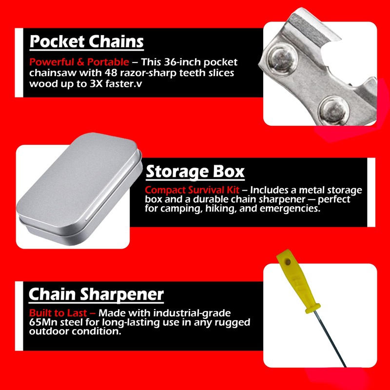 Pocket Chainsaw With Wire Saw for Camping Heavy Duty Steel