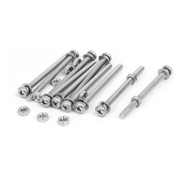 Sourcingmap M4 x 55mm 304 Stainless Steel Phillips Pan Head Screws Nuts w Washers 10 Sets