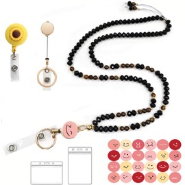 Qrhky Lanyards for ID Badges for Women Cute, with Badge Lanyards Retractable Beaded Lanyard Teacher Lanyard for ID Badges Keys, Perfect for Work Events and Gifts (Brown)