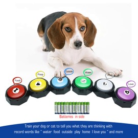 Recordable Buttons, Dog Training and Communication Buttons, Pack of 6, 30 Seconds Recording, 30 Scene 15 Custom Stickers, 6 Pairs Non-Slip Stickers, Sound Quality is Clearly (Batteries Included)
