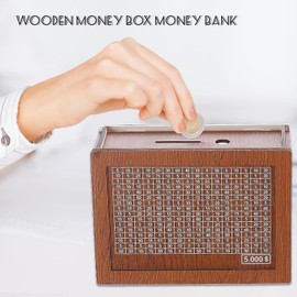 Wooden Money Box Money Bank for Kids and Adults, 8×5.7×3“ Erasable Cash Vault Wooden Savings Box with Erasable Markers, Money Saver Cash Saver Box Best Gift for Boys, Girls (A, for 5000$)