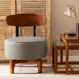 Swivel Accent Chair Living Room Vanity Chair with Back, Linen Sand