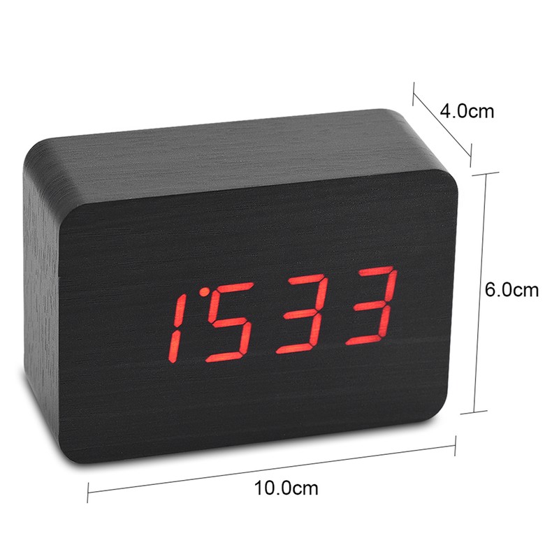 Wooden Electronic Digital Alarm Clock Temperature LED Display Sounds Control