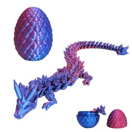 3D Dragon Figurine with Flexible Joints - Dragon Egg with Dragon Inside, Collectible Toy, Desk Decor & Stress Relief Fidget Toy, Idea (22cm Dragon, 8cm Egg, Laser Purple)