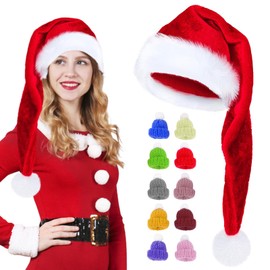 Long Christmas Hat, 1 Piece Santa Hat Adult with 10 Pieces Mini Hats Knitted Hats Santa Hats Finger Wine Flat Hat Mini Wool Hat Dolls Hat Santa Claus Hat for Christmas Party