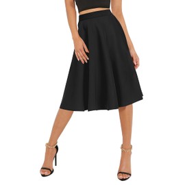 Urban CoCo Women's Basic Elastic Waist A-line Solid Flared Midi Skirt (Black, XL)