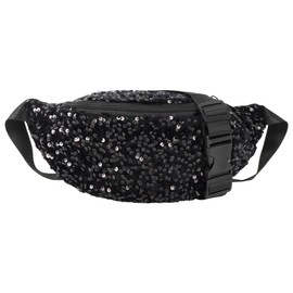 Meliyya Bum Bag Sequins Women's Waist Bag Shiny Shoulder Bag Stylish Fanny Pack Wide Strap for Travel Festival Party Everyday, A08108-Black