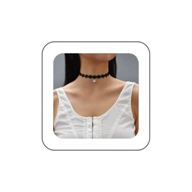 Xmsrn Vintage Black Flower Lace Choker Necklace Silver Crystal Pendant Necklace Gothic Hollow Lace Necklaces 90s Victorian Tattoo Necklace Jewellery for Women and Girls, Zinc, No Gemstone