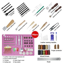 AMOGTO Leather Working Tools Leather Craft Tools Kit with Storage Bag, Leather Carving Tools Leather Craft Making for Punching Cutting Stamping Carving Sewing