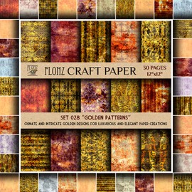 Scrapbook Paper (30 pages 12"x12") Golden Patterns: Ornate and Intricate Golden Designs for Luxurious and Elegant Paper Creations FLONZ Vintage Styled Double Sided Paper Pad for Craft Cardmaking
